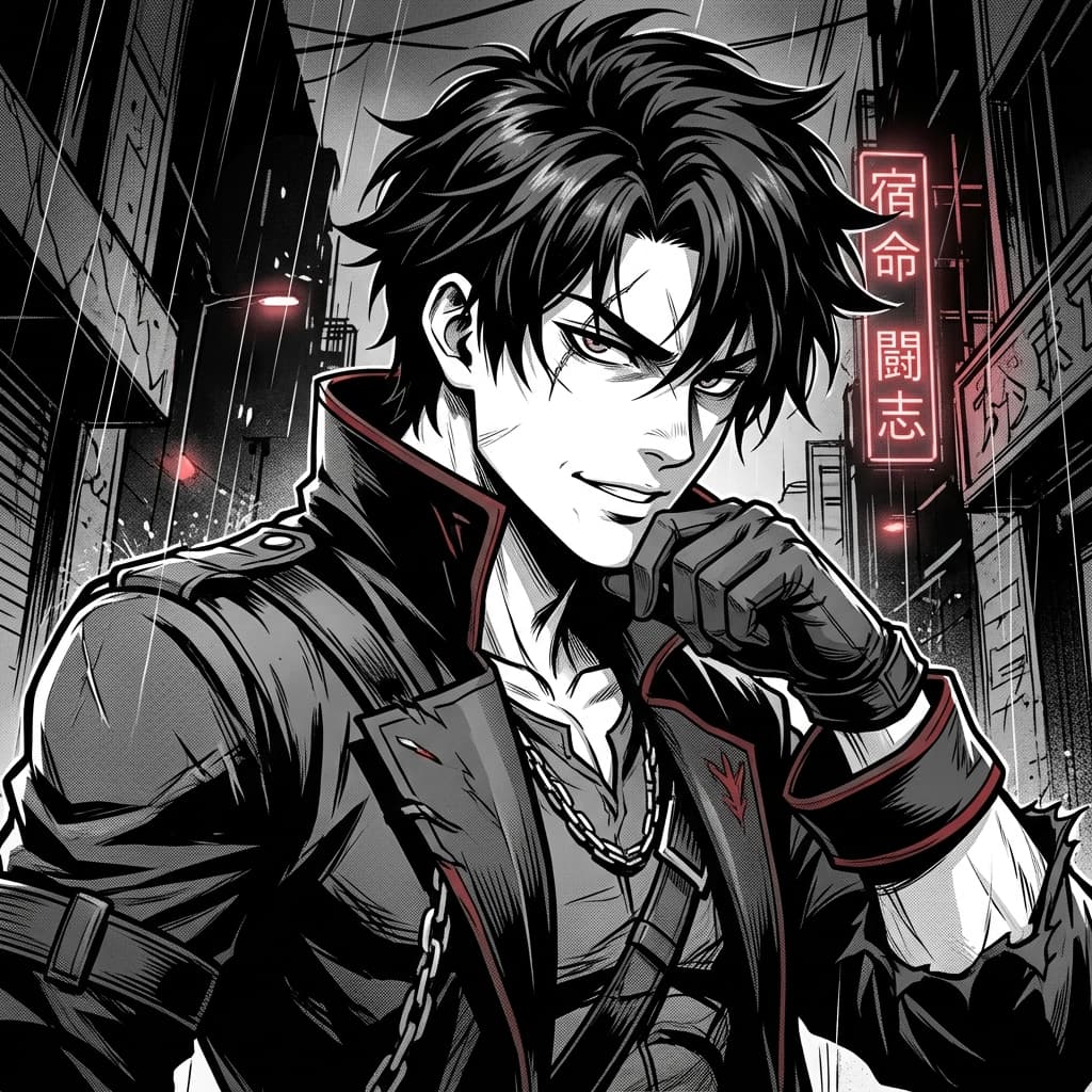 Raj Odedara — protagonist pose, manga style